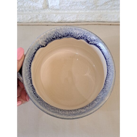 Signed Studio Art Pottery Knife Bowl For Dips & Spreads Blue & White Drip Glaze - Picture 8 of 10